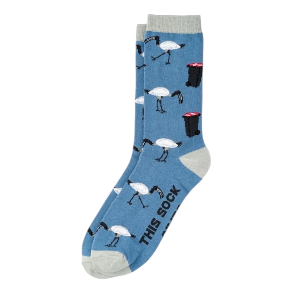Sydney Sock Project Bin Chicken Australia Ibid Blue Crew Socks US Men 7-12 NEW